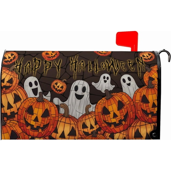 Happy Halloween Mailbox Cover Ghost Mail Box Covers Magnetic Standard Size 21x18 inch Pumpkin Post Letter Box Cover Wrap Outdoor Decor for Garden