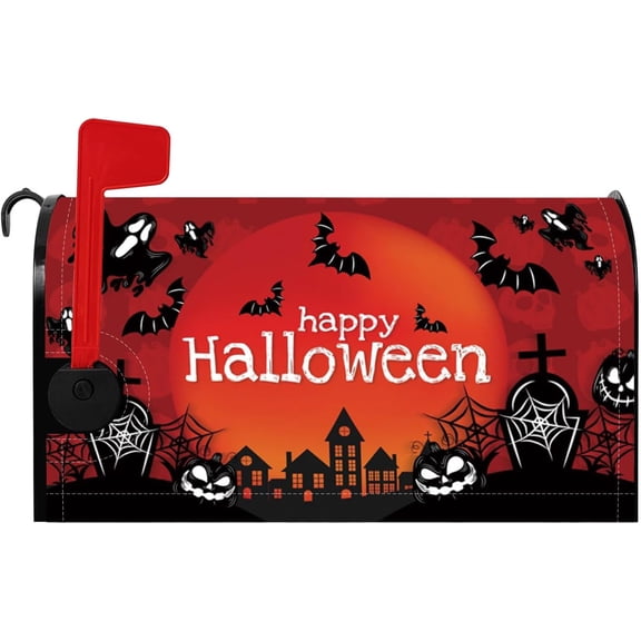 Happy Halloween Mailbox Cover Gloomy Ghost Red Full Moon Graveyard Scary Bat Spooky Magnetic Mailbox Covers Standard Size 21x18 Inch for Outdoor Garden Hallow mas Mail Box Post Letter Cover