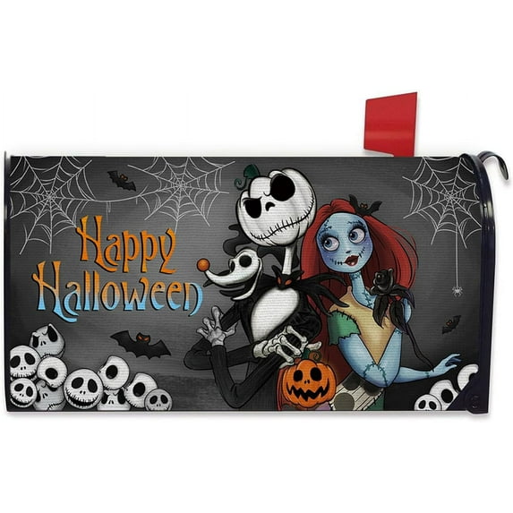 Happy Halloween Mailbox Cover Magnetic Standard Size 21"x19", Xmas Jack Skellington Sally Skulls Decorative Post Letter Box Decor, Spider Web Funny Holiday Garden Outdoor Decoration