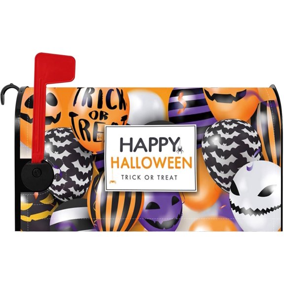 Happy Halloween Mailbox Cover Trick or Treat Striped Bat Evil Spooky Balloon Magnetic Mailbox Cover Standard Size 21x18 Inch Scary Night Mail Box Wraps Post Letter Box Cover for Home