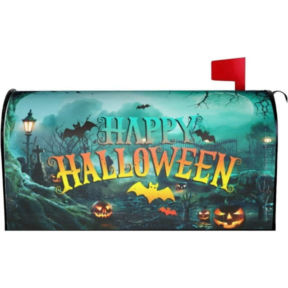 Happy Halloween Mailbox Covers Magnetic Large Size 21" X 25.5" Pumpkin Graveyard Spooky Night Mailbox Cover Decorations Wrap