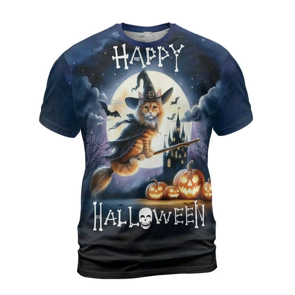 Happy Halloween Maine Coon Witch Pumpkins Bats All Over Print 3D Shirt Unisex Merch Cat Lover Kitten Owner Gifts - 13012