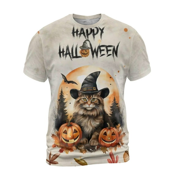 Happy Halloween Maine Coon Witches Hat Pumpkin Carving All Over Print 3D Shirt Unisex Merch Cat Lover Kitten Owner Gifts - 02019