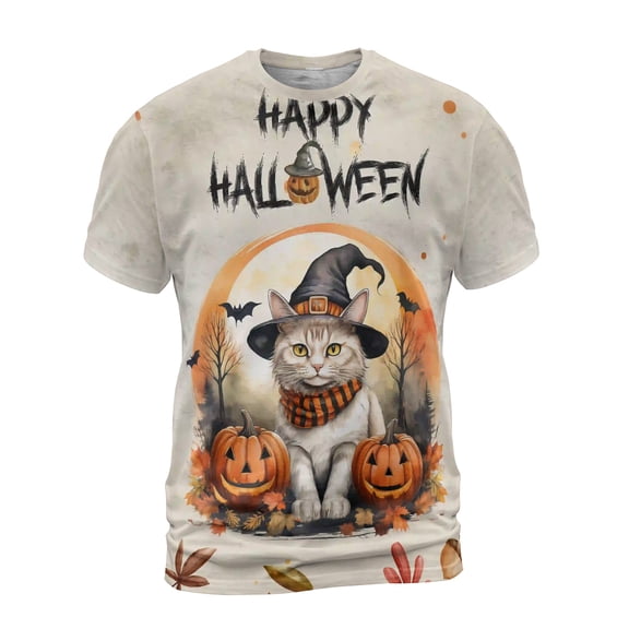 Happy Halloween Manx Witches Hat Pumpkin Carving All Over Print 3D Shirt Unisex Merch Cat Lover Kitten Owner Gifts - 02019