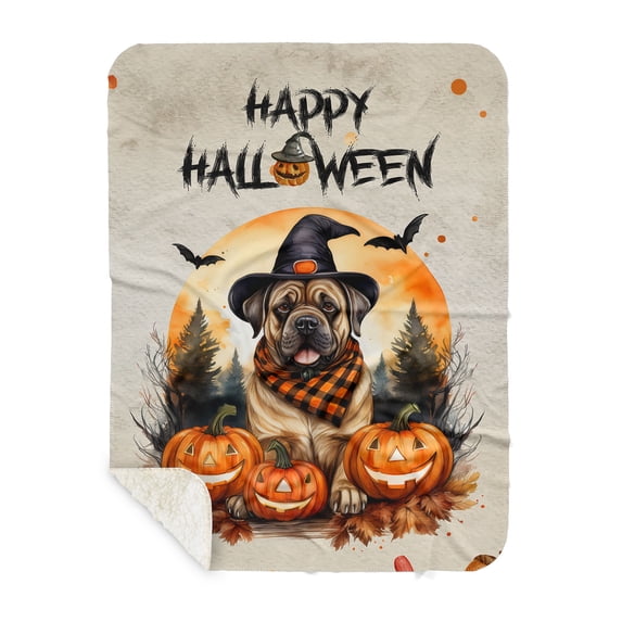 Happy Halloween Mastiff Witches Hat Pumpkin Carving Cozy Sherpa Blanket Mastiffs Dog Lover Gifts Idea Warm Soft Throw Blanket - 02019