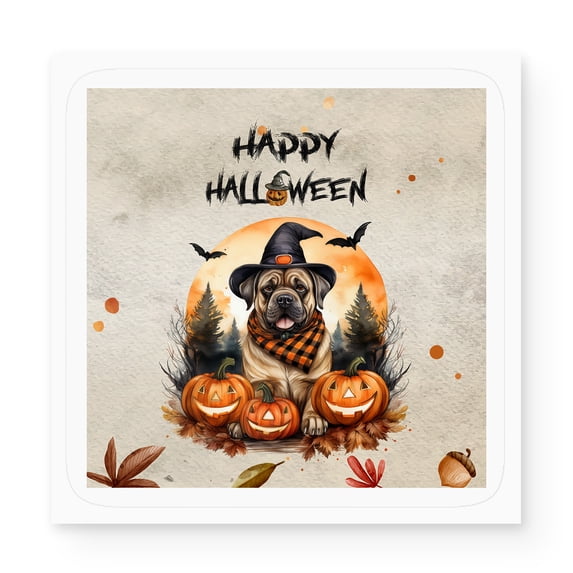 Happy Halloween Mastiff Witches Hat Pumpkin Carving Vinyl Sticker Mastiffs Dog Lover Gifts Idea Waterproof Decal Art Decor - 02019
