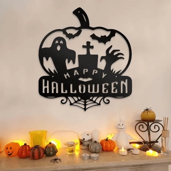Happy Halloween Metal Wall Art, Pumpkin Spooky Decor for Indoor or Outdoor Use