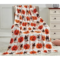 FAITH, HOPE, LOVE HOME DÉCOR Happy Halloween Microplush Throw Blanket (50" x 60") - Cats & Pumpkins