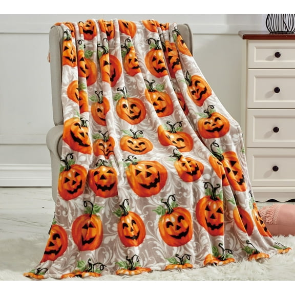 Happy Halloween Microplush Throw Blanket (50" x 60") - Pumpkins