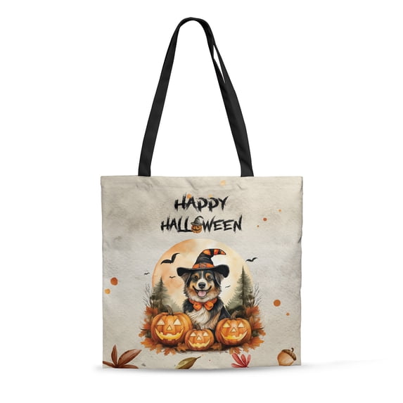 Happy Halloween Miniature American Shepherd Witches Hat Pumpkin Carving All Over Print 3D Canvas Tote Bag MAS Dog Lover Gifts Reusable Handbag - 02019