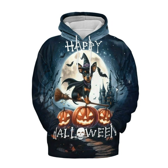 Happy Halloween Miniature Pinscher Witch Pumpkins Bats All Over Print 3D Hoodie Unisex Merch Hoodies Mini Pin Dog Lover - 13012