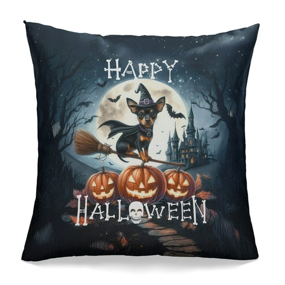 Happy Halloween Miniature Pinscher Witch Pumpkins Bats Pillowcase Double Sided Mini Pin Dog Lover Pillow Case Covers - 13012
