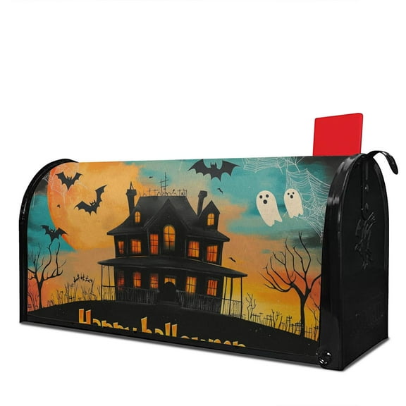 Happy Halloween Moon Castle Bat Mailbox Cover,Magnetic 18x21 Inch Mailbox Wrap Water Proof Reusable Halloween MailBoxcovers for Garden Outdoor Decorative
