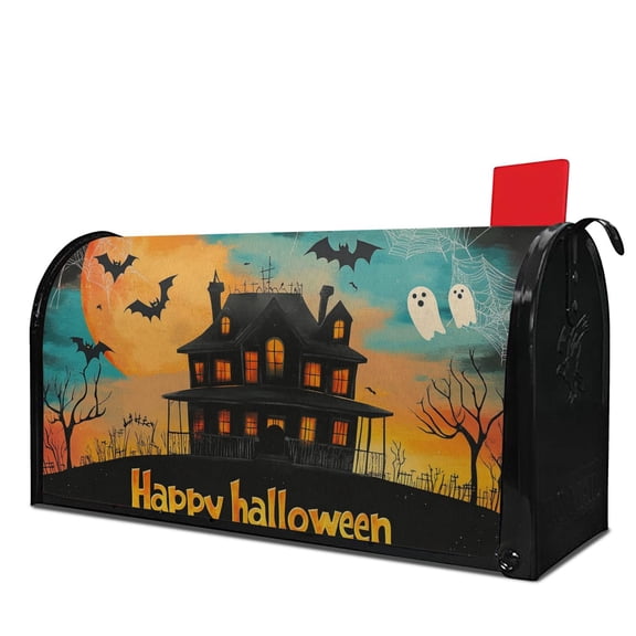 Happy Halloween Moon Castle Bat Mailbox Covers,Magnetic 21x25.5 Inch Mailboxwrap Water Proof Reusable Fall Welcome Post Letter Box Covers for Rustic Farmhouse Home Decorative