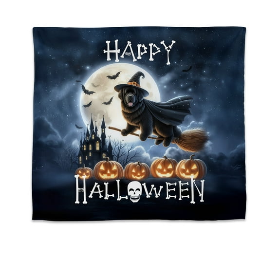 Happy Halloween Newfoundland Witch Pumpkins Bats Tapestry Newfie Dog Lover Gifts Wall Hanging Backdrop Home Decor - 13012
