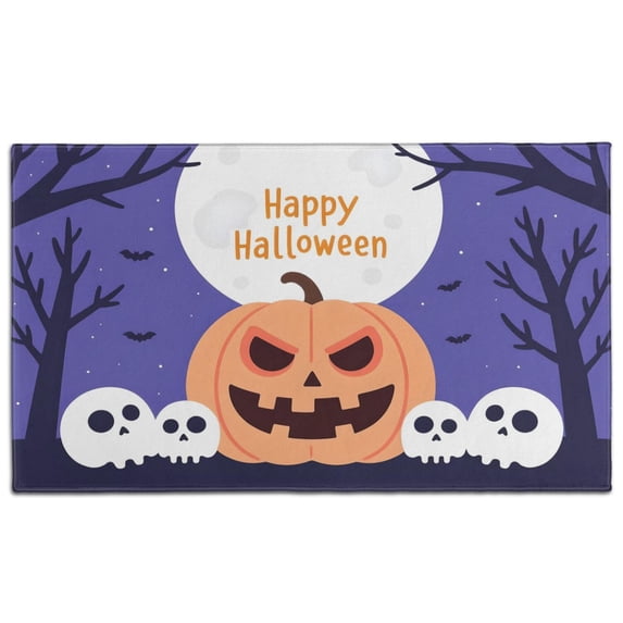 Happy Halloween Non Slip Washable Door Mat Pumpkin Skull Bat Spider Doormat Retro for Entry Floor Mat Set Living Room Bedroom Bathroom Crystal Velvet 30x17 Inches
