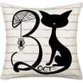 thumbnail image 1 of Happy Halloween October 31 Pillow Covers Black Cat Spider Web Pillow Cases Cushion Cover Cotton Linen Black White Halloween Quotes Pillowcases for Sofa Couch Bedroom, 20x20 Inch, (A004), 1 of 6