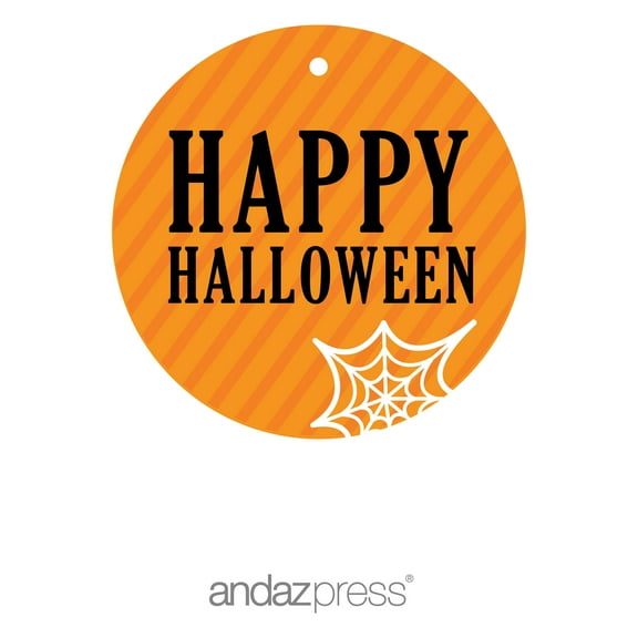 Happy Halloween Orange Black & Orange Halloween Thank You Round Gift Tags, 24-Pack