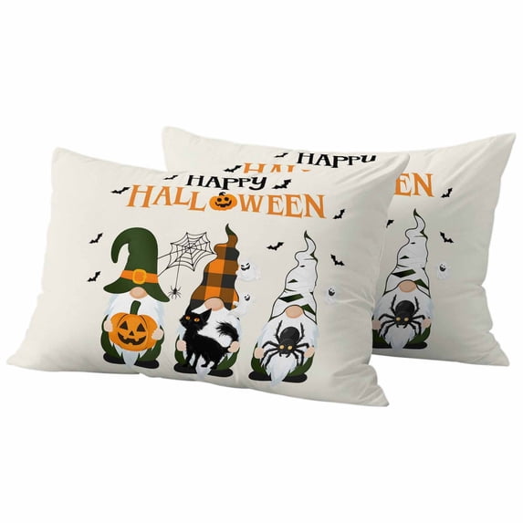 Happy Halloween Outdoor Waterproof Pillow Covers, Gnomes Pumpkin Black Cat Spi-der Decorative Rectangle Throw Pillowcase Sofa Cushion Sham for Patio/Couch/Chair, 20"x12" 2 Pack