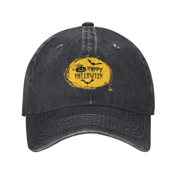 Happy Halloween Party Baseball Cap Golf Dad Hat Adjustable Washed Denim Trucker Hats Unconstructed Snapback Cap for Men Women Unisex Adult,Black