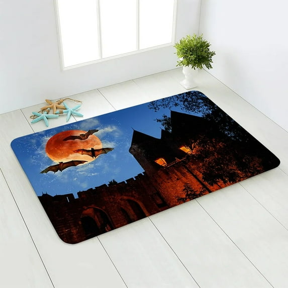 Happy Halloween Party Decorations Flannel Floor Mat Black Orange Pumpkin Printed New Holiday Decor Welcome Doormat