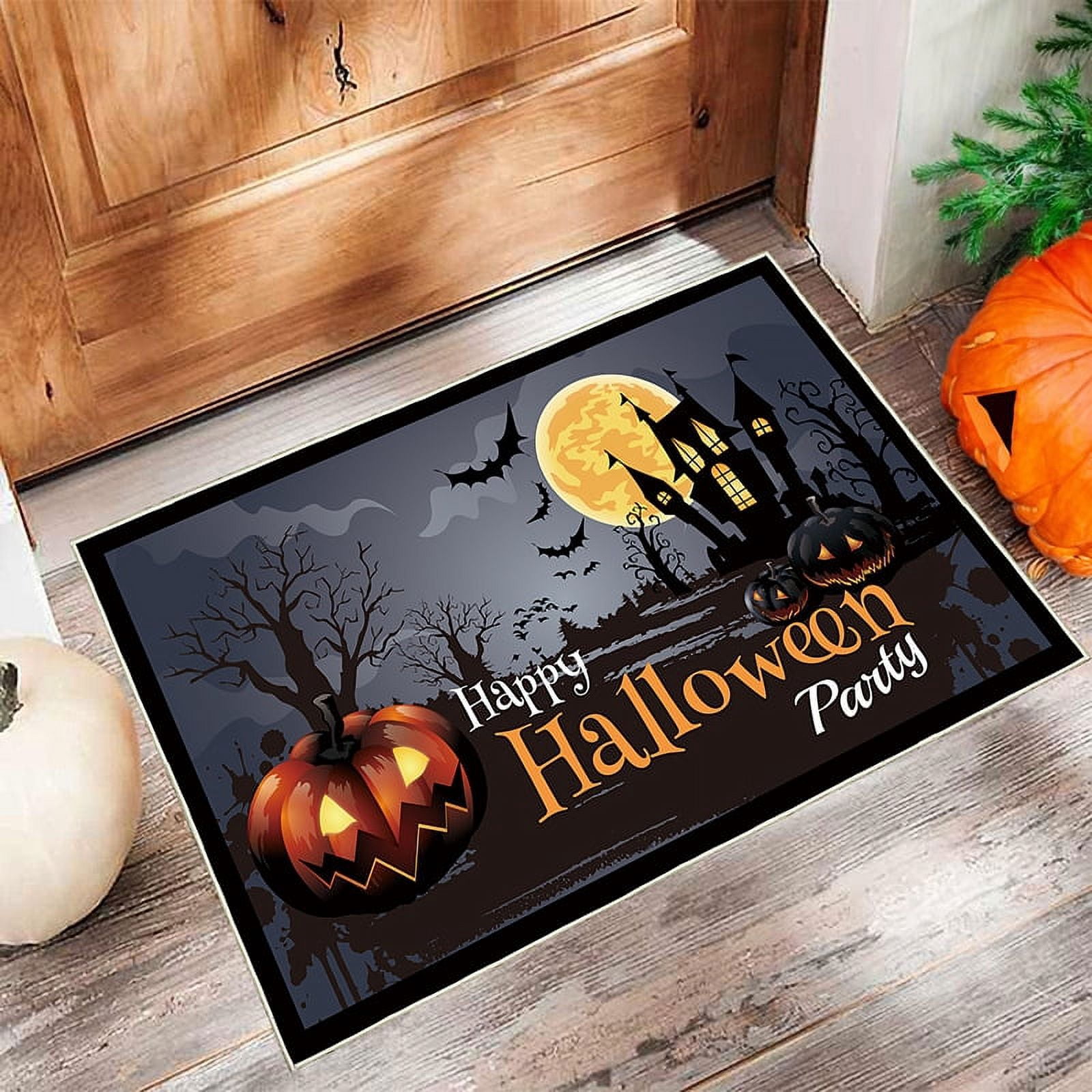 Happy Halloween Party Halloween Floor Mat Terror Pumpkin Pattern Home Décor, 24*36 Non Skid Outdoor Entrance Rug Easy Care, Absorbent Mat for Outside, Indoor Floor, Bathroom, Room Entrance Black