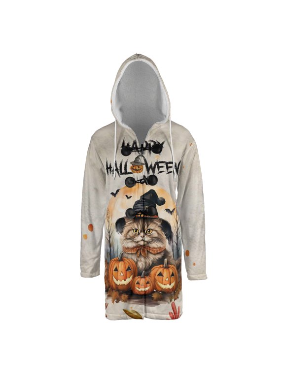 Happy Halloween Persian Witches Hat Pumpkin Carving All Over Print 3D Hooded Duffle Toggle Coat Cat Lover Kitten Owner Gifts - 02019