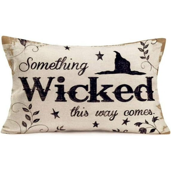 Happy Halloween Pillow Cover Cases Horrific Saying with Witch Hat Leaves Star Decorative Pillow Cases Cotton Linen Festival Home Sofa Couch Decor Rectangle Cushion Cover 12x20