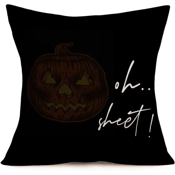 Happy Halloween Pillow Covers Horrific Pumpkin Oh Sheet Jack-O-Lantern Throw Pillow Cases Fall Scary Pumpkins Black Farmhouse Decoration Cushion Cover for Sofa Couch 18x18 Inch