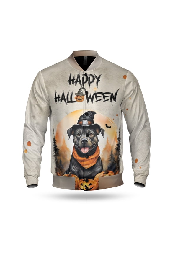 Happy Halloween Pitbull Witches Hat Pumpkin Carving All Over Print 3D Baseball Jacket Terrier Dog Lover Bomber Jacket Softball - 02019