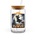thumbnail image 1 of Happy Halloween Portuguese Water Dog Witch Pumpkins Bats 16oz Glass Cup Mug PWD Portie Fishing Dog Lover Glass Can with Bamboo Lid and Straw - 13012, 1 of 5