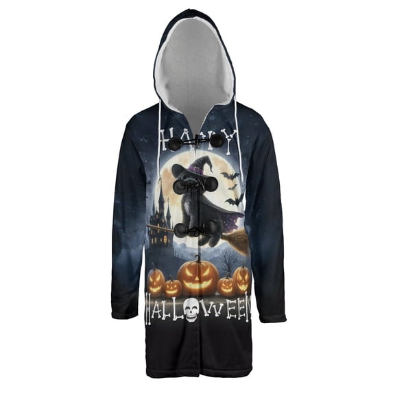Happy Halloween Portuguese Water Dog Witch Pumpkins Bats All Over Print 3D Hooded Duffle Toggle Coat PWD Portie Fishing Dog Lover - 13012