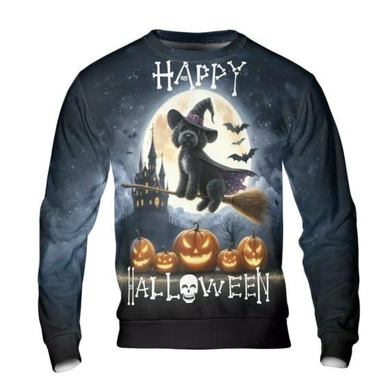 Happy Halloween Portuguese Water Dog Witch Pumpkins Bats All Over Print 3D Sweatshirt Unisex Merch PWD Portie Fishing Dog Lover - 13012