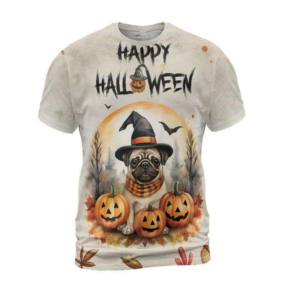 Happy Halloween Pug Witches Hat Pumpkin Carving All Over Print 3D Shirt Unisex Merch Dog Lover Gifts - 02019
