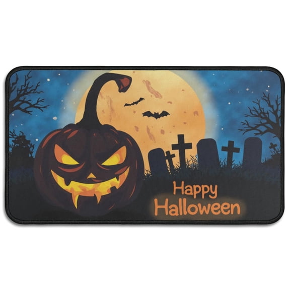 Happy Halloween Pumpkin Front Door Mat Anti Slip Horror Pumpkin Ghost Doormat Friendly Outdoor Inside Floor Rugs Crystal Velvet 30x17 Inches