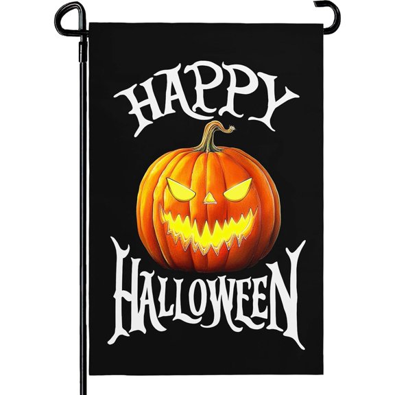 Happy Halloween Pumpkin Garden Flags 12 x 18 Inch Double Sided Black Scary Pumpkin Lanterns Yard Garden Flag Outdoor Halloween Holiday Decorations for Home Outside Garden