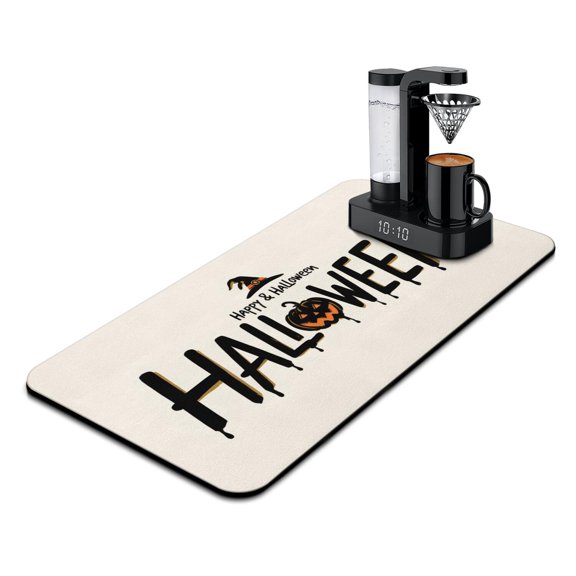 Happy Halloween Pumpkin Ghost Drying Mat for Dishes 17x31.5 Inch Horror Pumpkin Ghost Kitchen Drying Mat Absorbent Heat Resistant Dishes Plate Glass Dry Draining Pad for Coffee Makers Coffee Pots