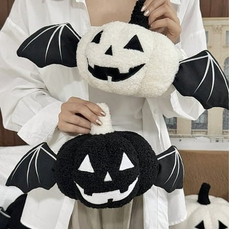 Happy Halloween Pumpkin Ghost Pillow, Teddy Wool Pumpkin Pillow, Fall Decorative Cushion, 19.6 Inch Diameter