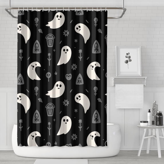 Happy Halloween Pumpkin Ghost Shower Curtains,Reusable Halloween Bath Curtain with Hooks Vintage 72x72 in Polyester Curtains for Thanksgiving Day Fall Party Home Decor