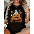 thumbnail image 1 of Happy Halloween Pumpkin Ghost for Parties for Fall Tee T Shirt Top Graphic Short Sleeve Round Neck Black S-5XL, 1 of 5