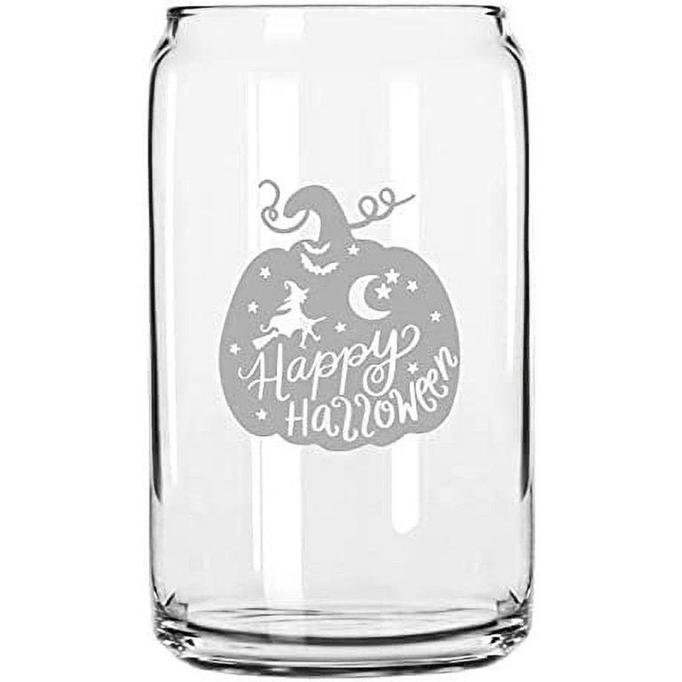 Cute Little Ghost Frosted Glass Can W/ Bamboo Lid 16 Oz Glass Cup