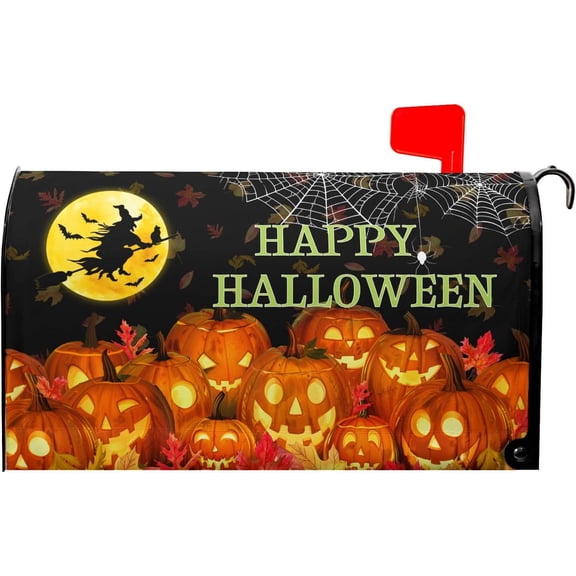 Happy Halloween Pumpkin Mailbox Covers Magnetic Black Halloween and Outdoor Mailbox Cover Standard Size 18 X 21 Pumpkin Holiday Mailbox Wrap Post Letter Box Cover Decorative for Home Garden