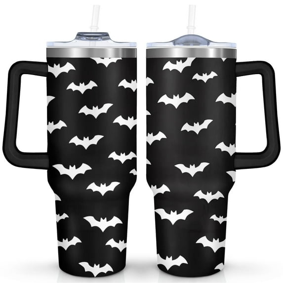 Happy Halloween Pumpkin Mug with Handle and Straws 40 oz Vacuum Insulated Halloween Travel Cup Birthday Present for Women Girls Daughter Mom Gifts for Him/Her Coffee Mugs