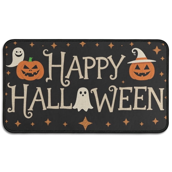Happy Halloween Pumpkin Non Slip Washable Door Mat Pumpkin Spooky Doormat Retro Outdoor Inside Floor Rugs Crystal Velvet 30x17 Inches