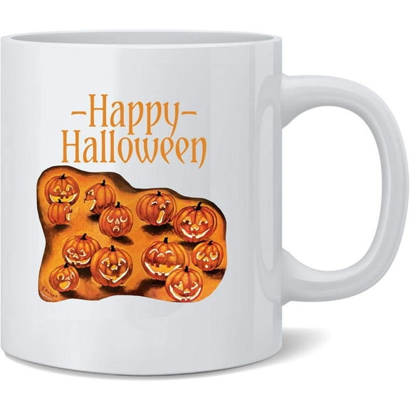 Happy Halloween Pumpkin Patch Vintage Retro Ceramic Coffee Mug Tea Cup Fun Novelty Gift 12 oz