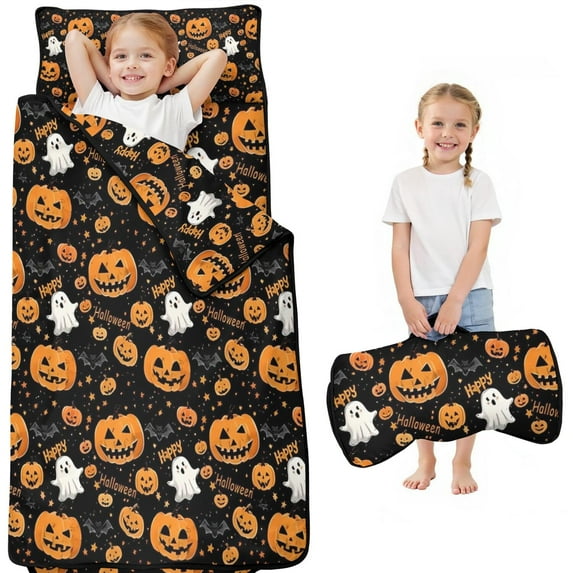 Happy Halloween Pumpkin Pattern Toddler Nap Mats for Kids Preschool,50"x20" Sleeping Mat Bag or Kids,Toddler Sleeping Bag,Toddler Nap Mat or Daycare