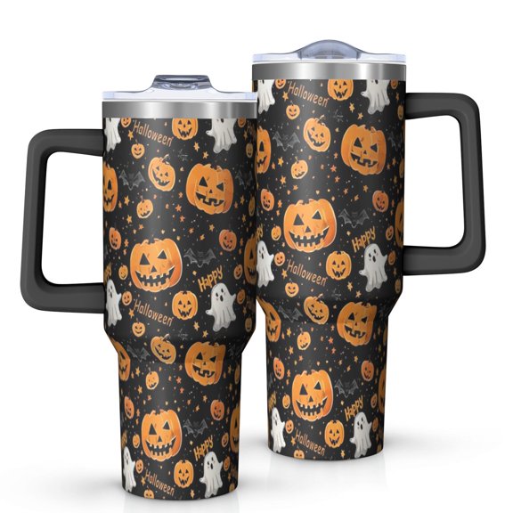 Happy Halloween Pumpkin Pattern Tumbler with Handle and Lid,40oz Double Wall Vacuum Insulated Tumbler,Cups Gift for Women and Men