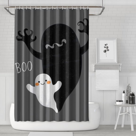 Happy Halloween Pumpkin Shower Curtain,Reusable Ghost Boo Bath Curtain with Hooks Vintage 72x72 in Polyester Curtains for Halloween Thansgiving Christmas Hotel Dorm