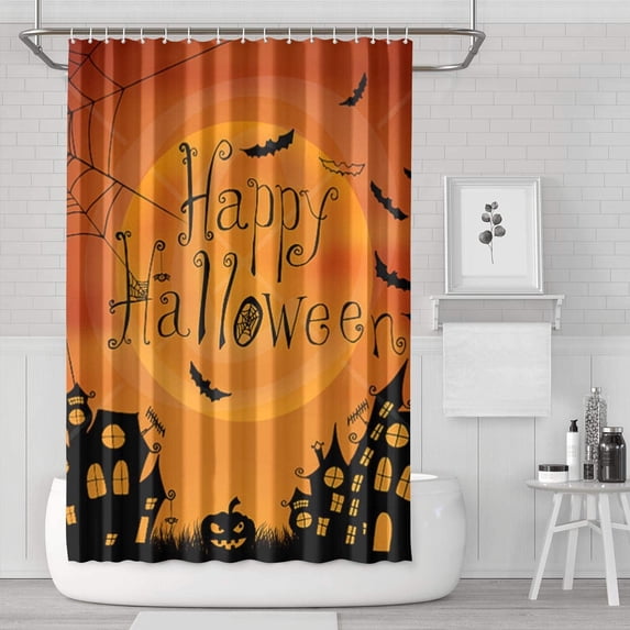 Happy Halloween Pumpkin Shower Curtain Set Funny Cute Horror Shower Curtain with Hooks Bathroom Decor Indoor Decorations OneSize