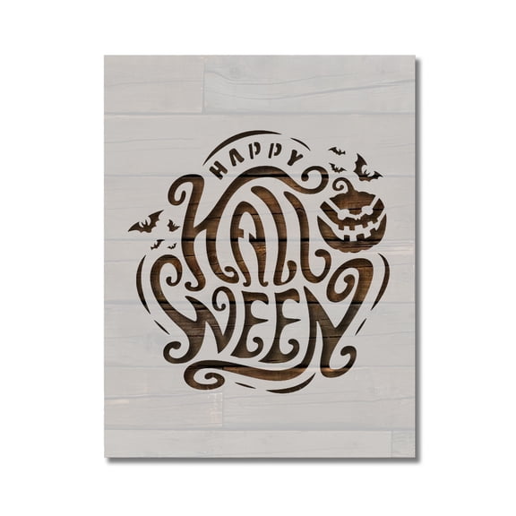 Happy Halloween Pumpkin and Bats Stencil Template Reusable 8.5 x 11 Inches for Painting on Walls, Wood, Arts and Crafts by Stencilville